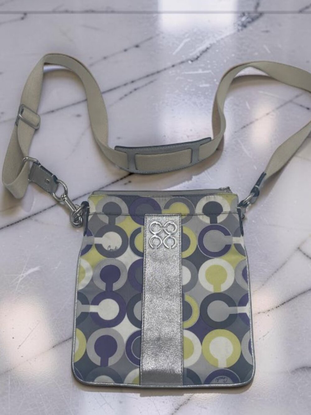 Coach Julia Op Art Scarf Print Swingpack Crossbody Bag Canvas